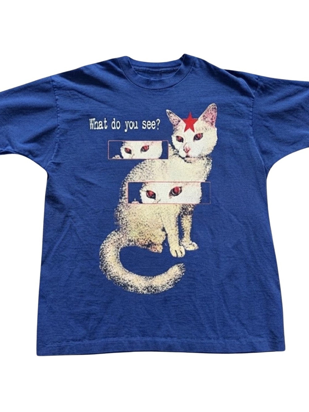 Gildan Blue 'What Do You See?' Cat Graphic T-Shirt